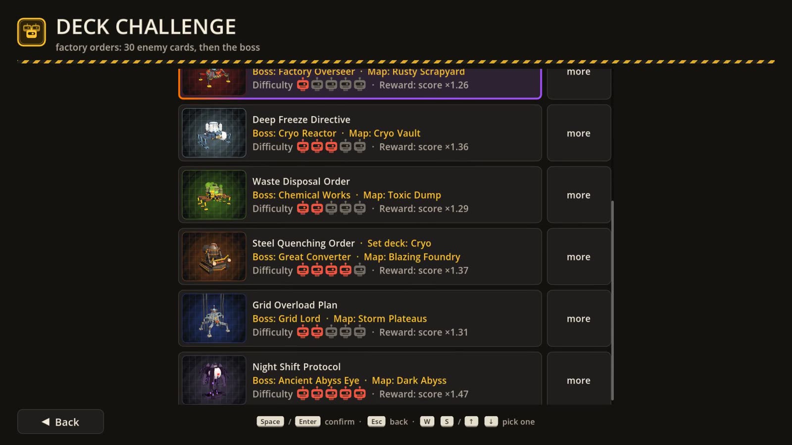 Deck Challenge: today's challenges and the factory orders.
